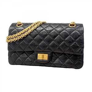 Chanel Shoulder Bag 2.55 Double Flap Chain Calfskin Black Women's